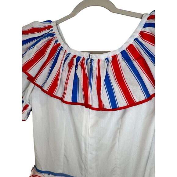 VTG Spanish Flamenco Dress Red White Blue Striped Ruffle Heritage Puerto Rico S - Picture 9 of 13